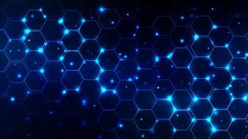 Colorful hexagonal pattern with glowing points of light against a dark background creating a futuristic look photo