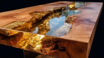 Unique resin river table crafted from natural wood, showcasing elegance and creativity in design photo