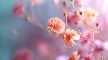Soft pastel flowers bloom gently in a tranquil setting, capturing the essence of spring and nature's beauty photo