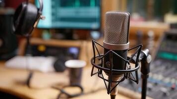 Sound studio with microphone setup for recording sessions in a creative workspace during the day photo