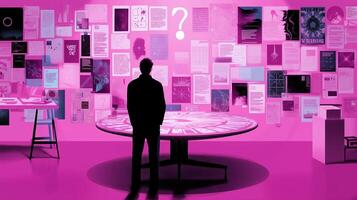 Exploring ideas in a creative workspace filled with vibrant colors and thought-provoking documents photo