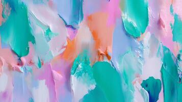 Colorful abstract painting with vibrant hues creating a lively texture and dynamic composition in an artist's studio photo