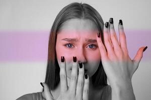 Emotional expression captured with contrasting colors showcasing individuality and introspection photo