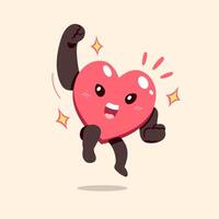 illustration of a happy heart character jumping with joy vector