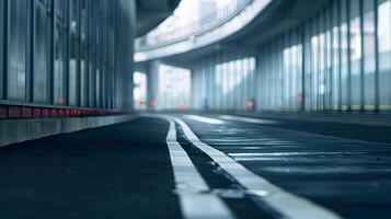 A long empty road with a white line on it photo
