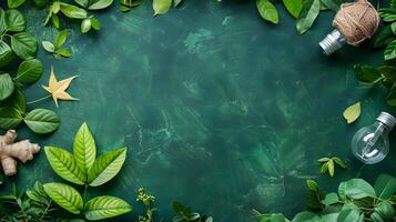 Green leaves and plants on a dark background photo