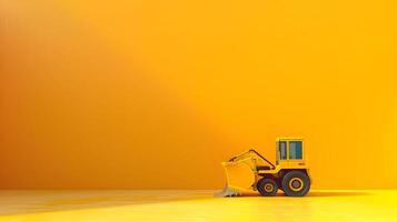 A yellow room with a bulldozer in the middle photo
