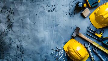 Construction tools and tools on a blue background photo