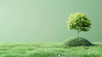 A lone tree in a green field with grass photo