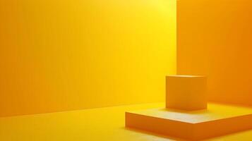 An empty room with yellow walls and a square photo