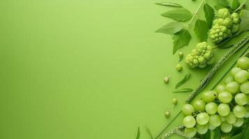 Grapes and leaves on a green background photo