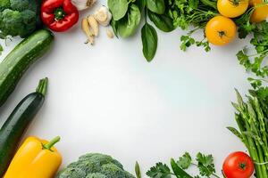 Fresh vegetables and fruits arranged in a circle photo