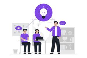 A consultant and analyst collaborate as a professional team in an office setting, focusing on strategic brainstorming and innovative idea generation. vector