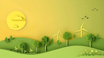 Paper art of wind turbines and trees photo