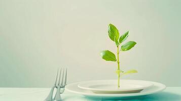 A plant growing on a plate with fork and knife photo