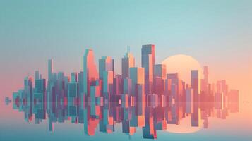 An abstract cityscape with skyscrapers and water photo
