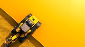 A yellow construction vehicle is parked on a yellow surface photo