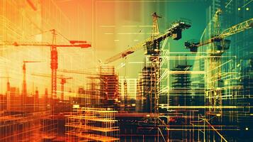 Construction crane and building in the city photo