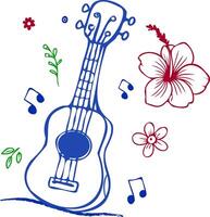 A ukulele with flowers and music notes vector