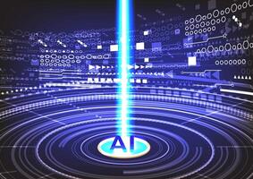 AI Core with Digital Data Stream, Futuristic Cyber Technology Illustration vector