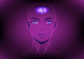 Technology Background Futuristic AI face with digital grid and neural vector