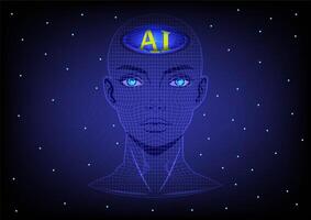 Technology Background Futuristic AI Face with Digital Grid vector