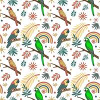 Seamless Exotic Bird Pattern with Sunset and Clouds, Elegant Bird Illustration Exotic Digital Print for Fabric, vector