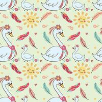 A seamless repeating pattern of a mother swan vector