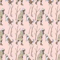 seamless pattern with A woman is playing with a dog in the winter vector