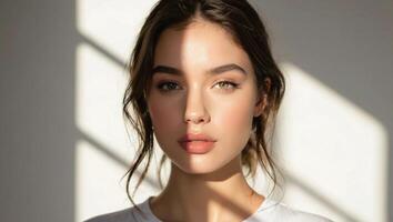 The Beautiful Portrait of a Woman with Shadow on Face photo