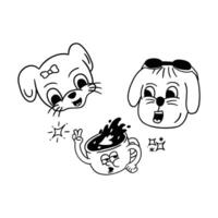 coffee and animals retro cartoon character t-shirt design illustration vector