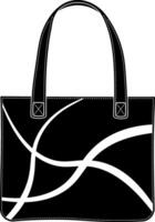 Stylish black shopper bag with decorative pattern and handles. Simple and elegant design for fashion, retail or shopping themes. Transparent background. vector