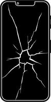 Illustration of smartphone or mobile phone with broken or cracked screen. Redrawn in simple flat style. No background. vector