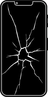 Illustration of smartphone or mobile phone with broken or cracked screen. Redrawn in simple flat style. No background.