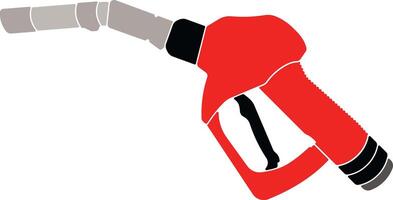 Red fuel nozzle icon isolated on white background. Flat illustration of gasoline pump handle. Suitable for gas station, energy, automotive, and transportation concepts. vector