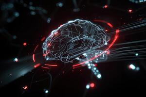 Neural network representation showcasing digital brain with glowing connections photo
