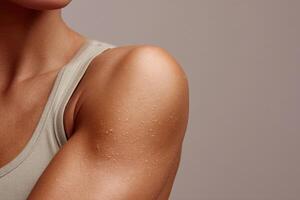 Moist skin glistens on arm during a warm day in a studio setting photo