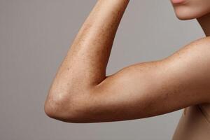 Close-up of a woman's arm showing smooth skin and natural beauty in natural lighting photo