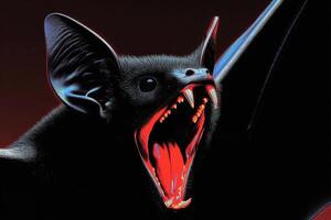 Bat exhibits fierce display with wide-open mouth during nighttime activity photo
