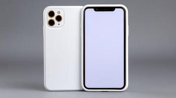 Modern smartphone with simple white case displayed on neutral background with no distractions photo