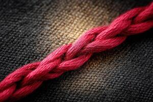 Red braided thread on dark fabric highlights intricate textile artistry and craftsmanship photo