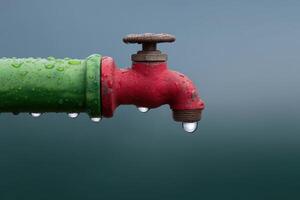 Watermelon with valve installed and dripping liquid on a warm summer day photo