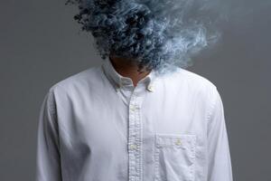 Sleeves transform into smoke creating an ethereal effect on a figure in a white shirt photo