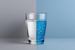 Contrast of clear and tinted water captured in a glass on a split background photo