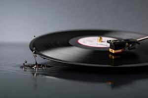 Record transforms into a stream of musical notes flowing gracefully across the surface photo