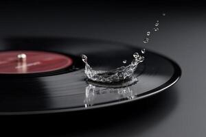 Melting record transforms into a flowing stream of music notes photo