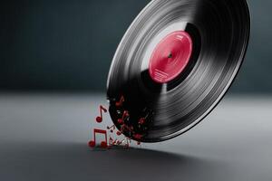 Record transforms into a flowing stream of musical notes in creative representation photo