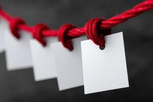 Colorful string holding blank tags against a dark background for creative projects photo