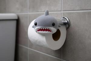 Unique shark-shaped toilet paper holder adds fun to a bathroom decoration photo