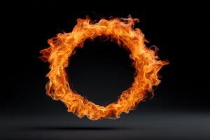 Vibrant ring of fire glowing against a solid black background photo